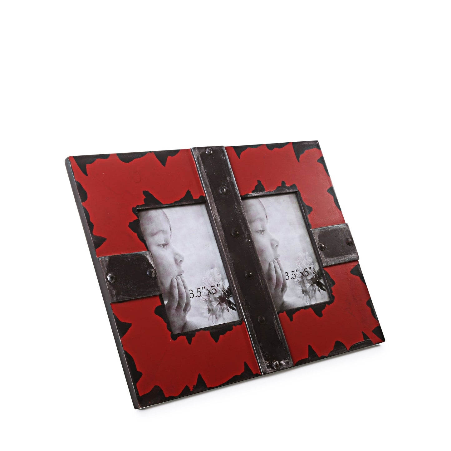 Metal Finish Dual Photo Frame (RED)
