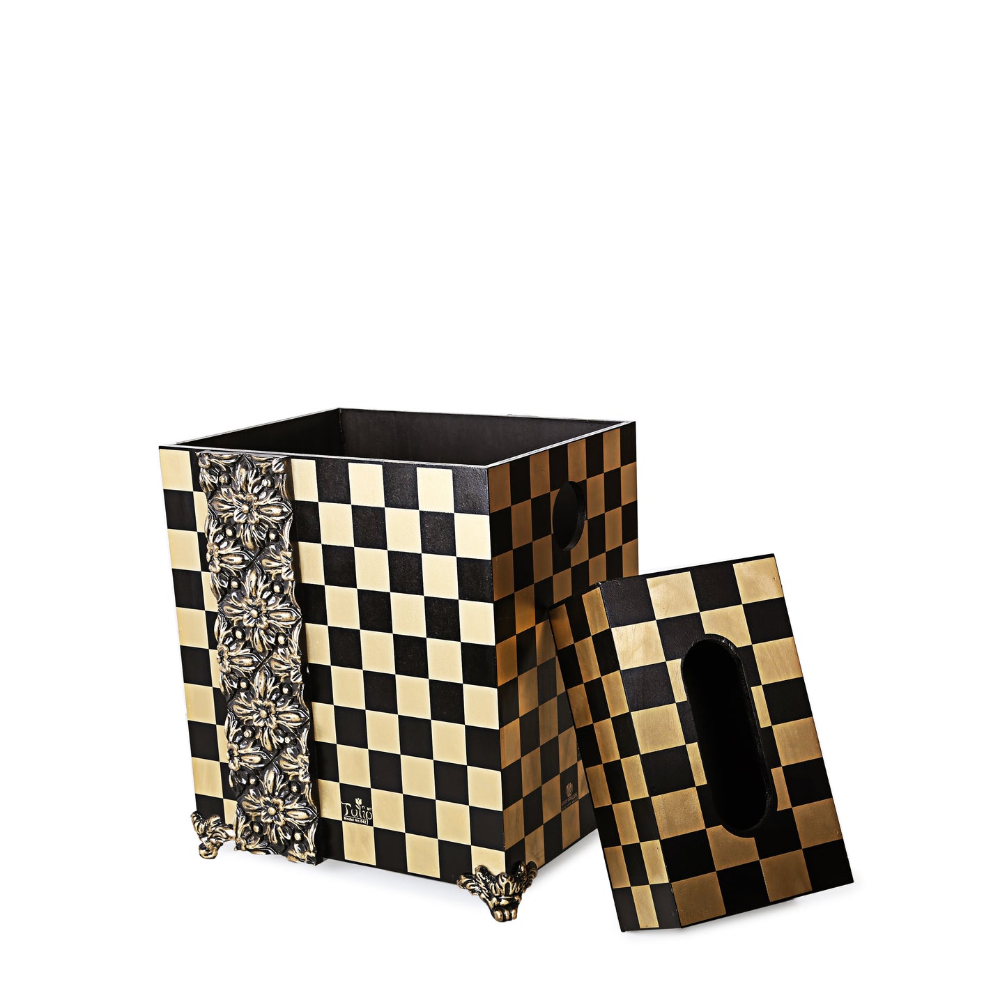 Block Wooden Basket with Tissue Box (Black)