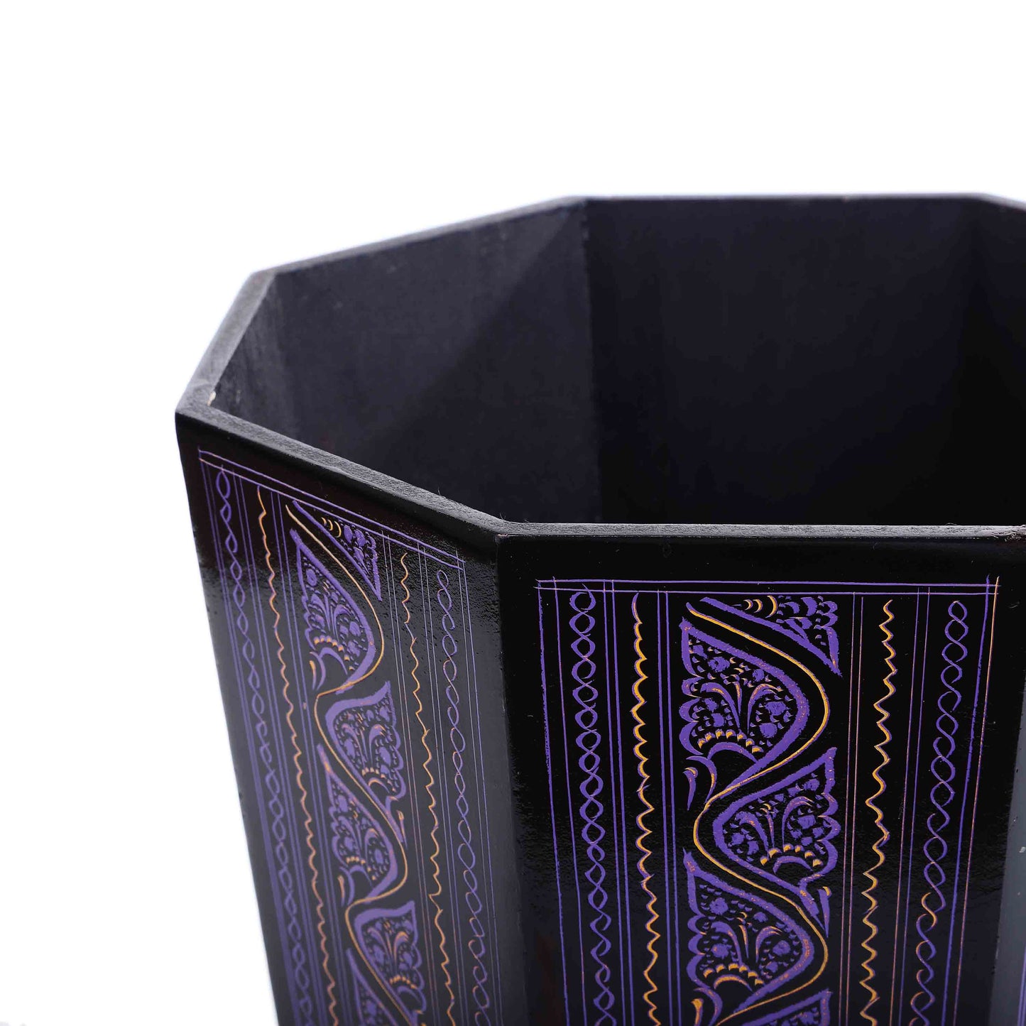 Hexagon Wooden Pyrographic Basket (Purple)