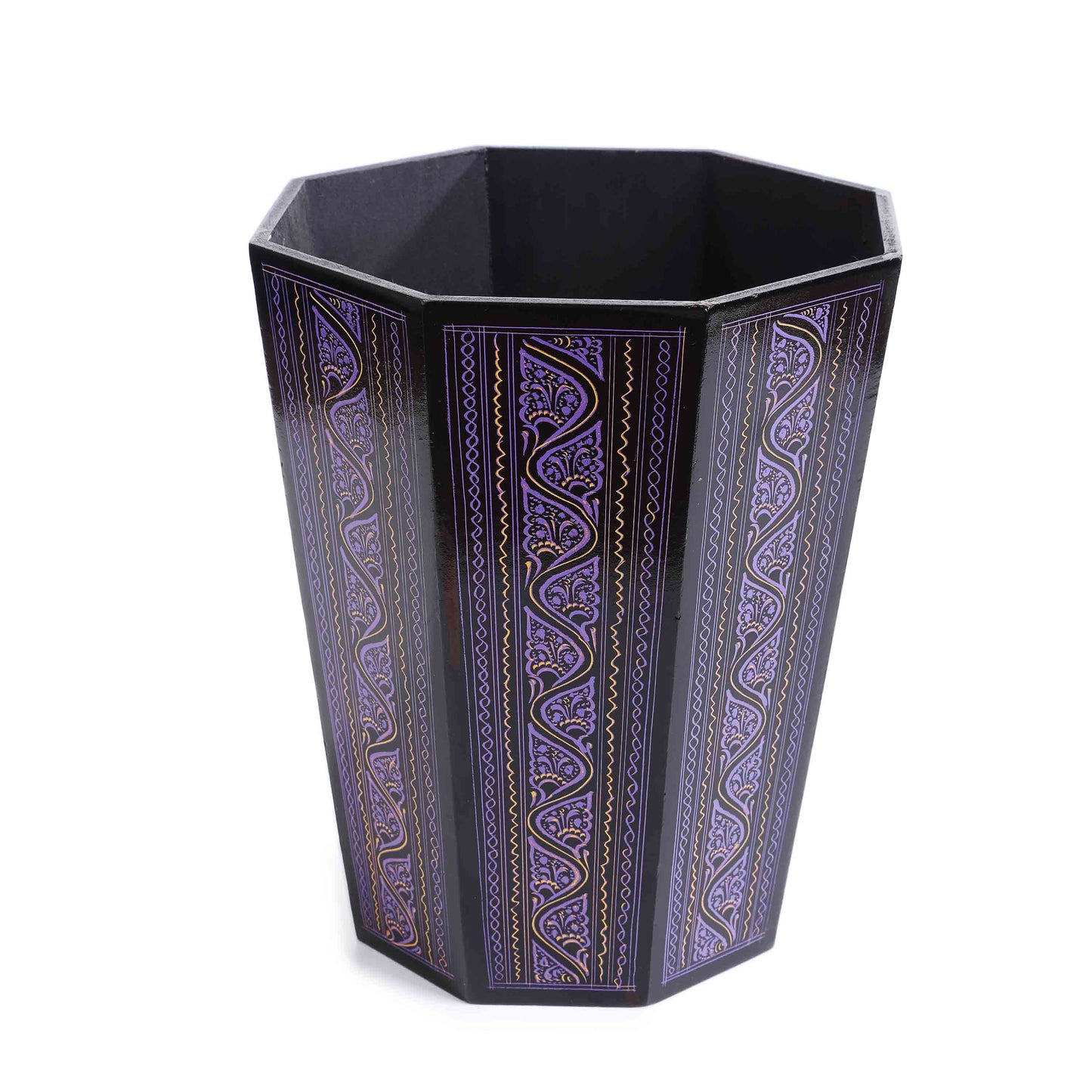 Hexagon Wooden Pyrographic Basket (Purple)
