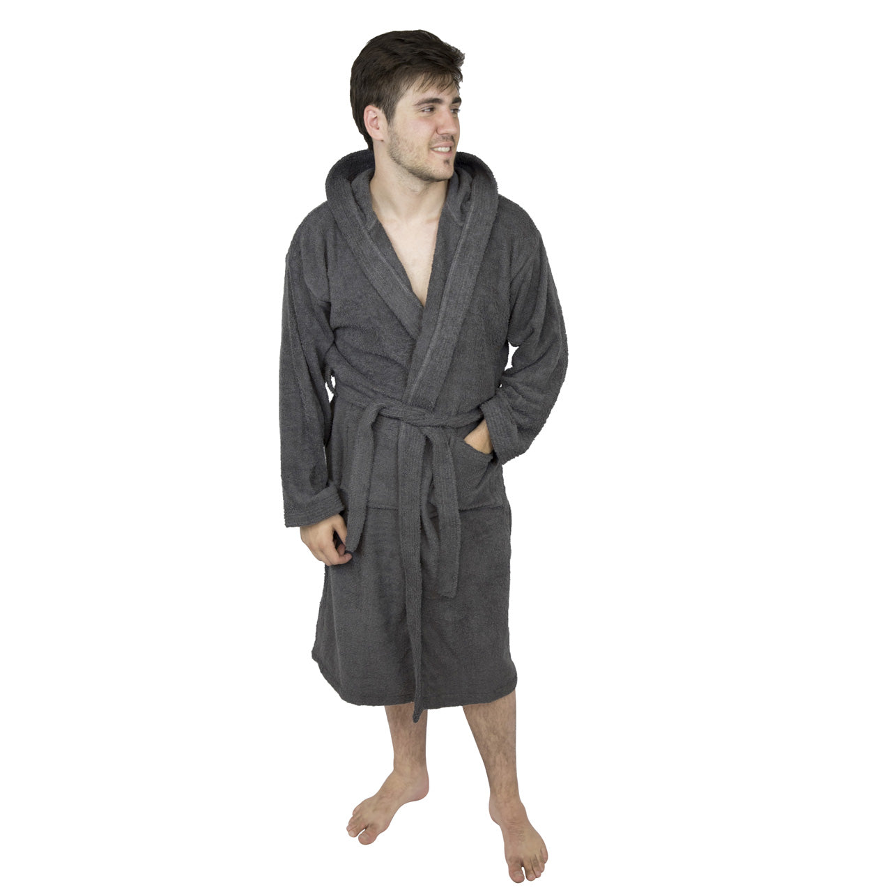 Premium Toweling Bathrobe with Hood (Dark Gray)