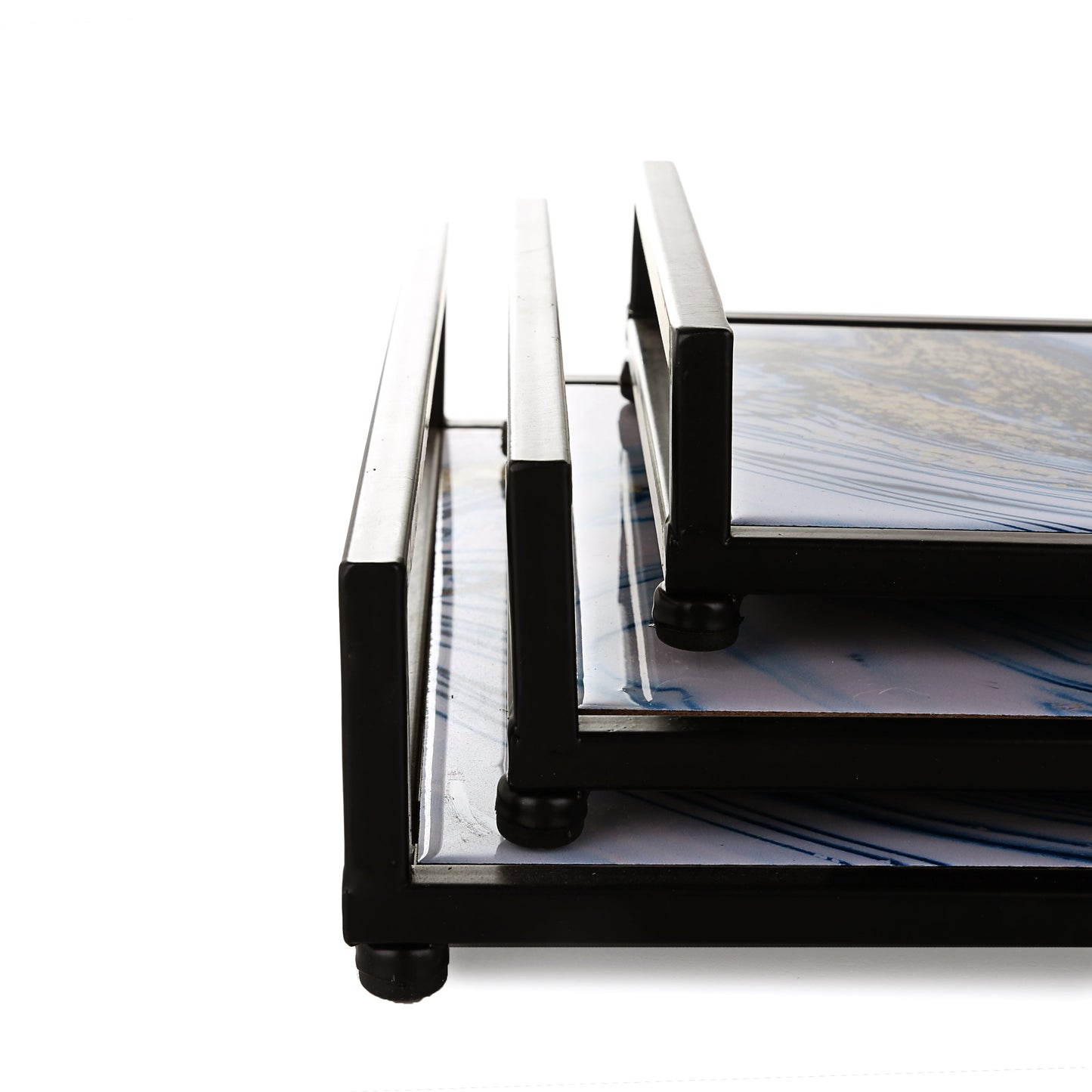 Snow Ocean Design Matt Black Tray (Set Of 3)