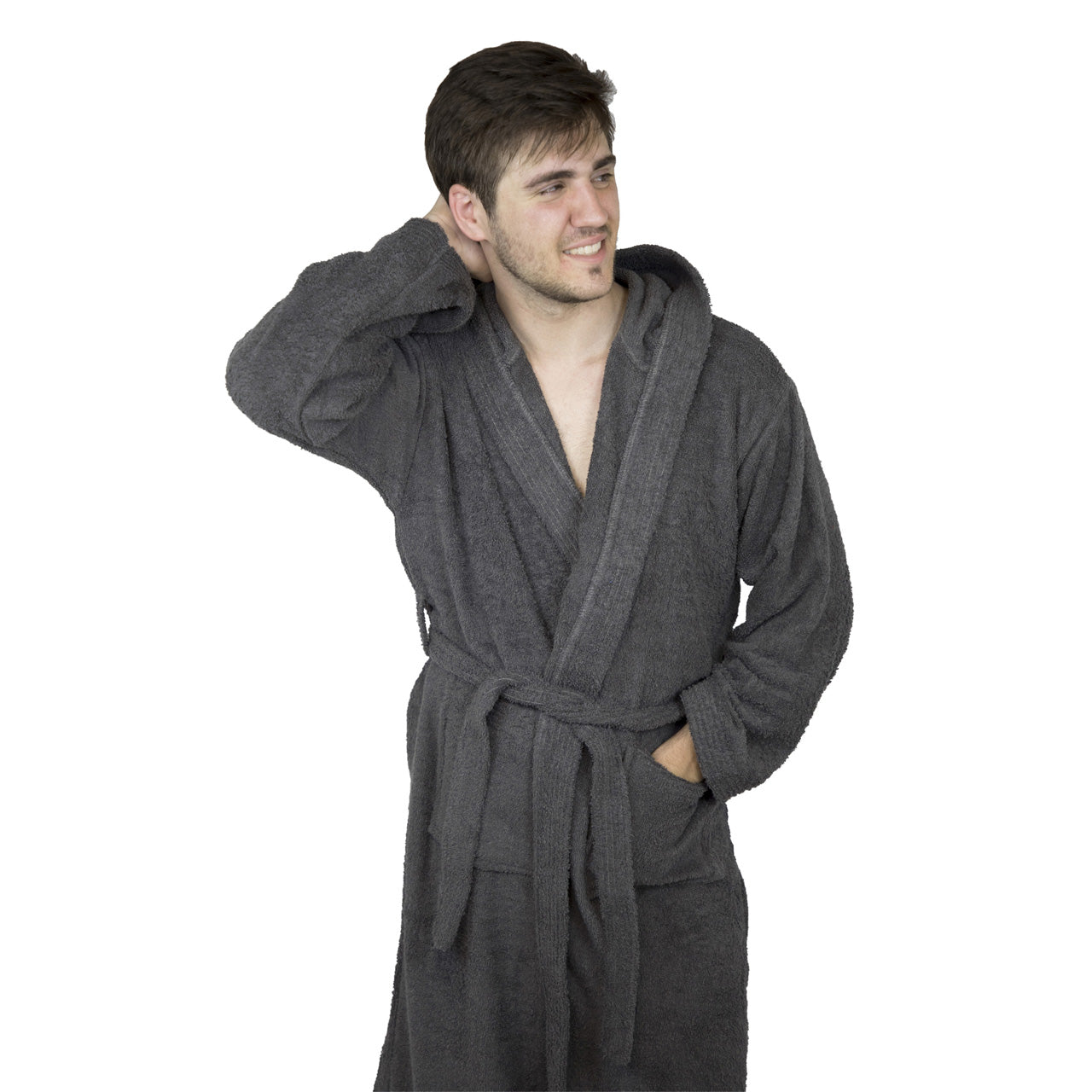 Premium Toweling Bathrobe with Hood (Dark Gray)