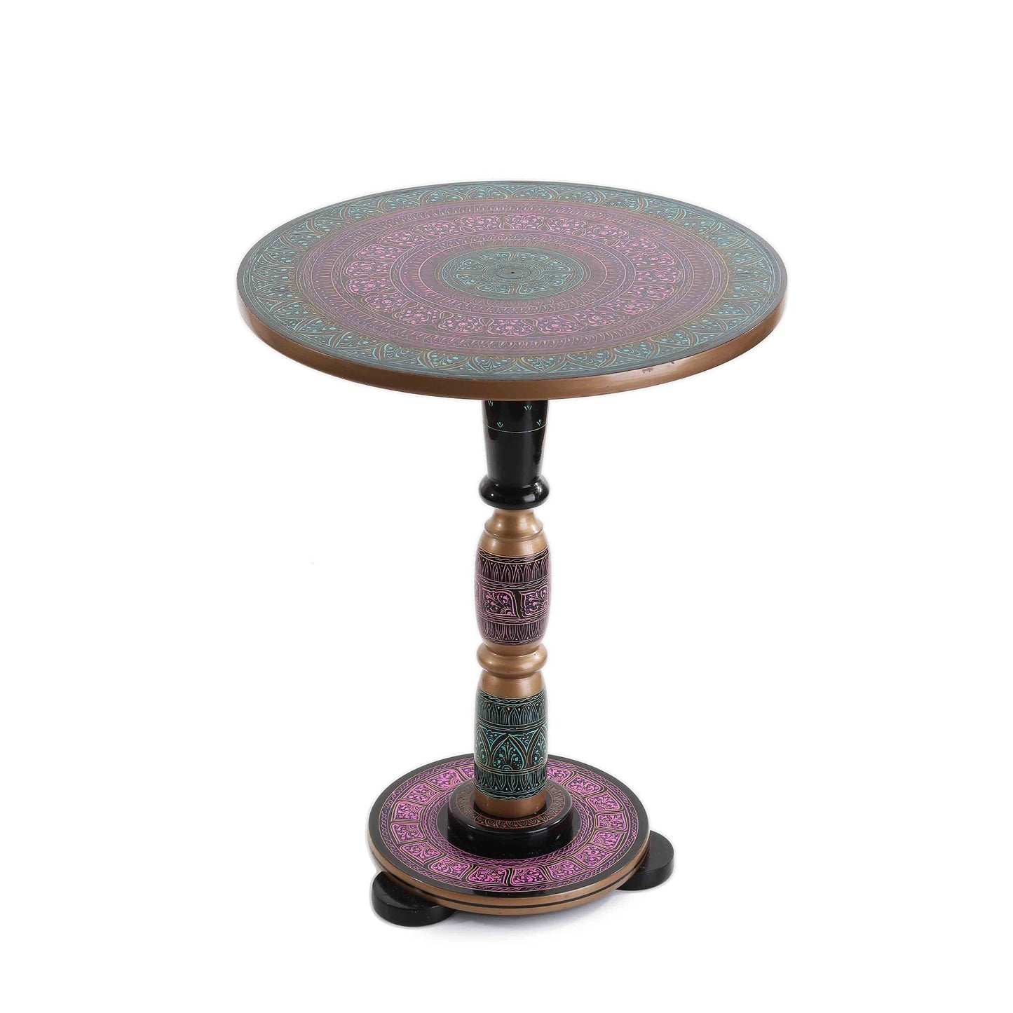 Wooden Pyrographic Coffee Table (Sea Green & Pink)
