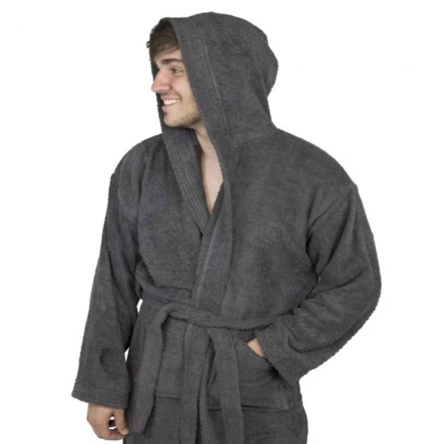 Premium Toweling Bathrobe with Hood (Dark Gray)