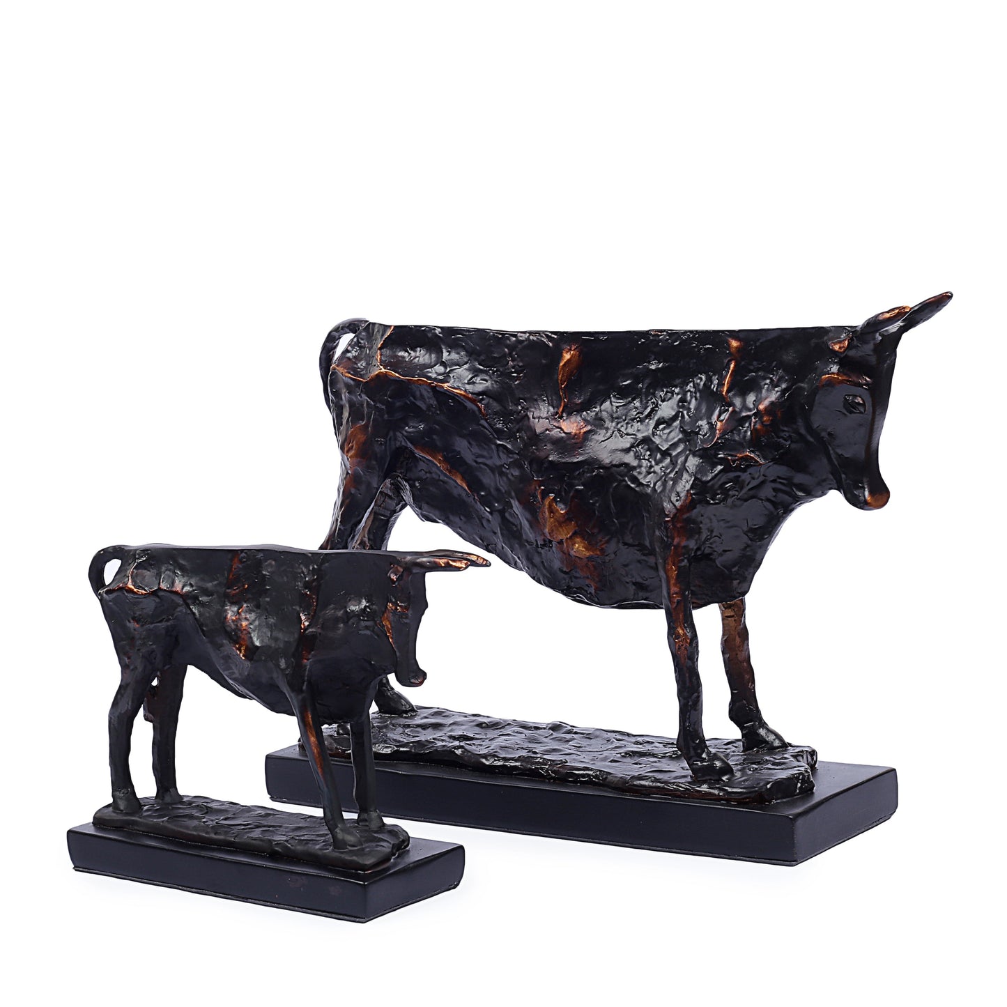 Modern Abstract Fortune Cow Statue Resin Table Sculpture (Set Of 2)