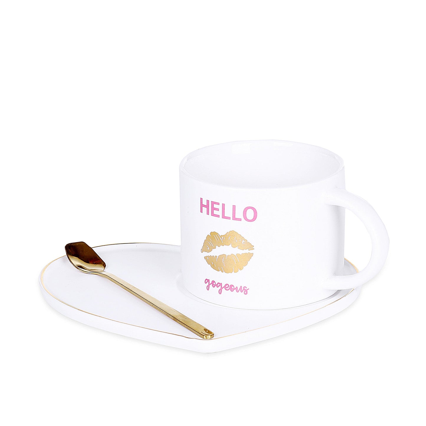 Heart White Mug With Tray & Spoon