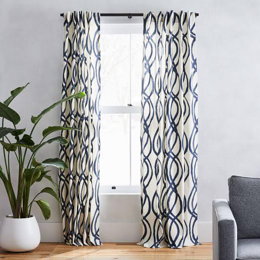 Scribble Lattice by West Elm Curtain Blue (Single Panel)