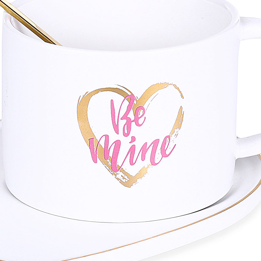 Heart White Mug With Tray & Spoon