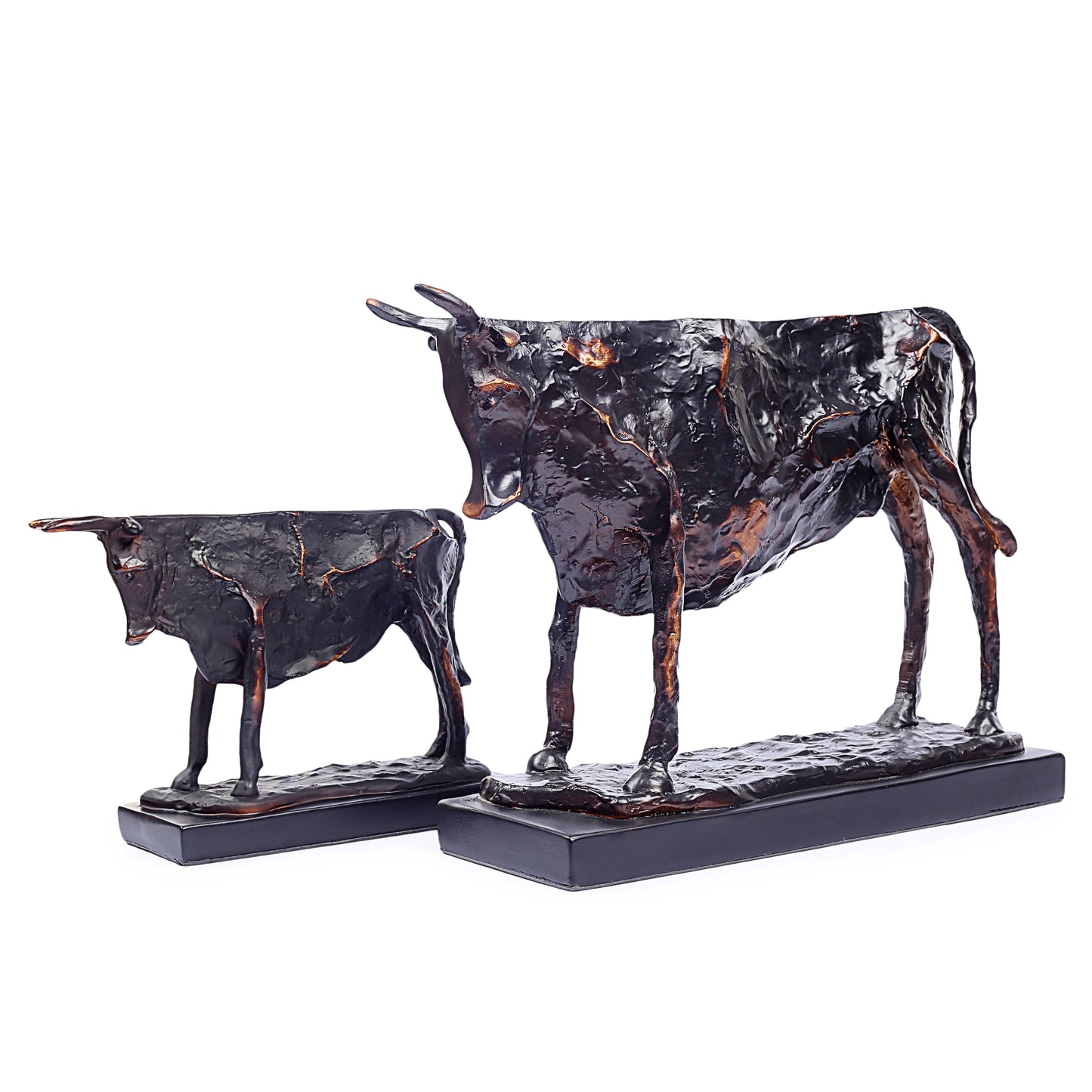 Modern Abstract Fortune Cow Statue Resin Table Sculpture (Set Of 2)