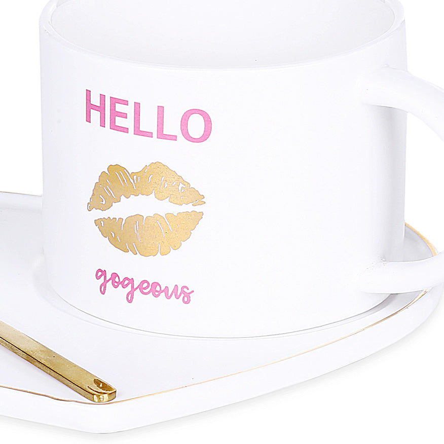 Heart White Mug With Tray & Spoon