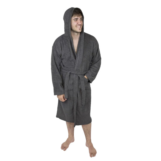 Premium Toweling Bathrobe with Hood (Dark Gray)