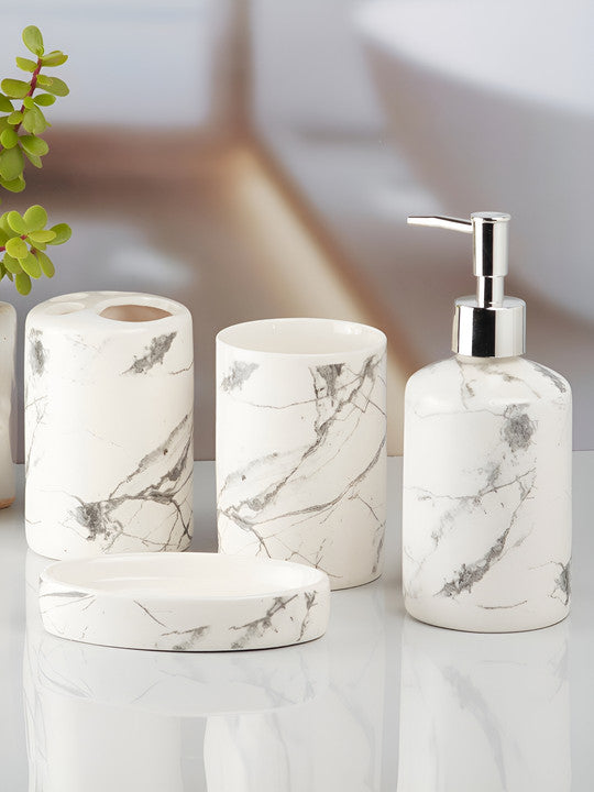 White Abstract Design Bathroom Set