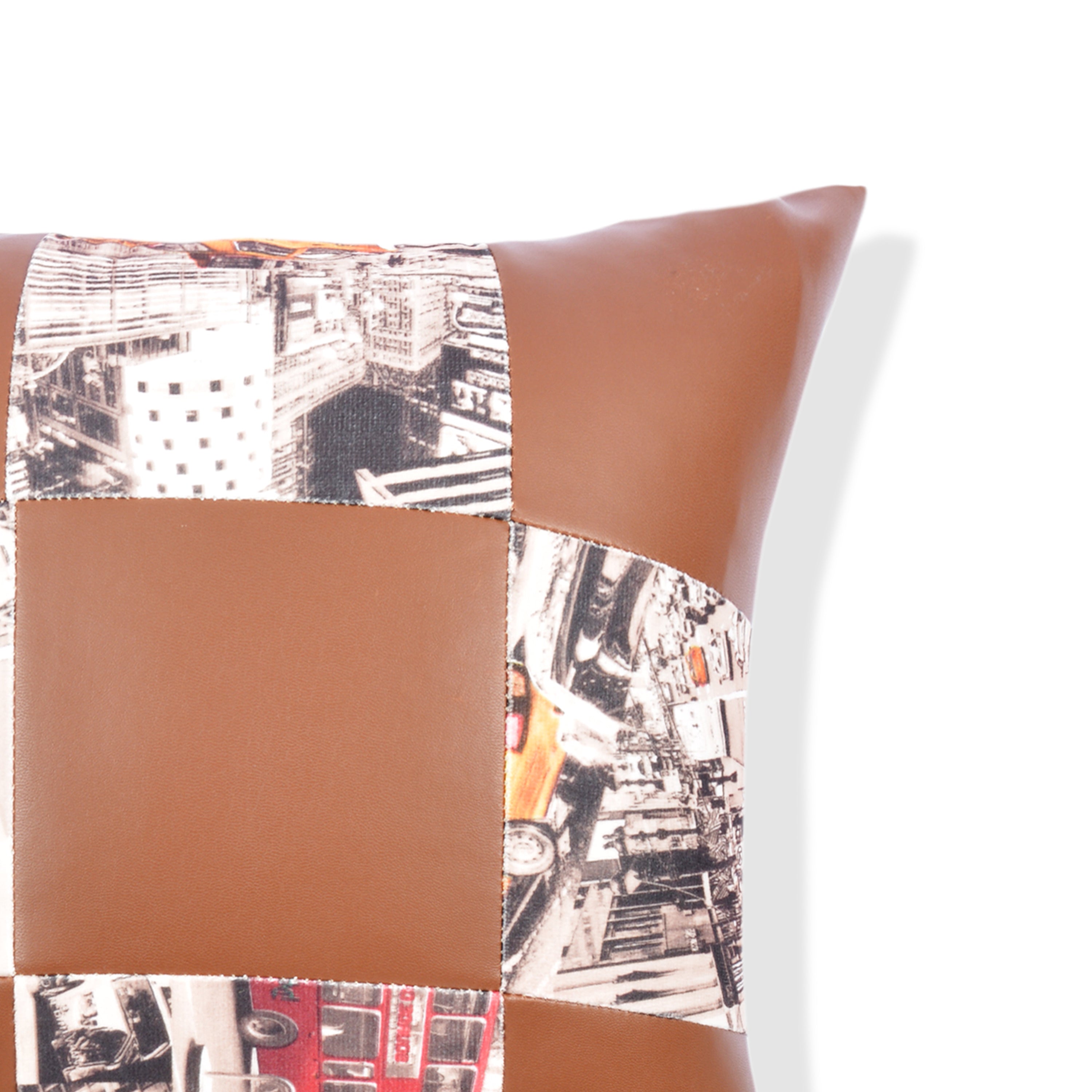 Leather Block Cushion Cover (Shine Brown )