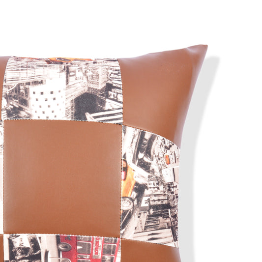 Leather Block Cushion Cover (Shine Brown )
