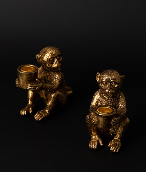 Gilded Monkey Candle Holders