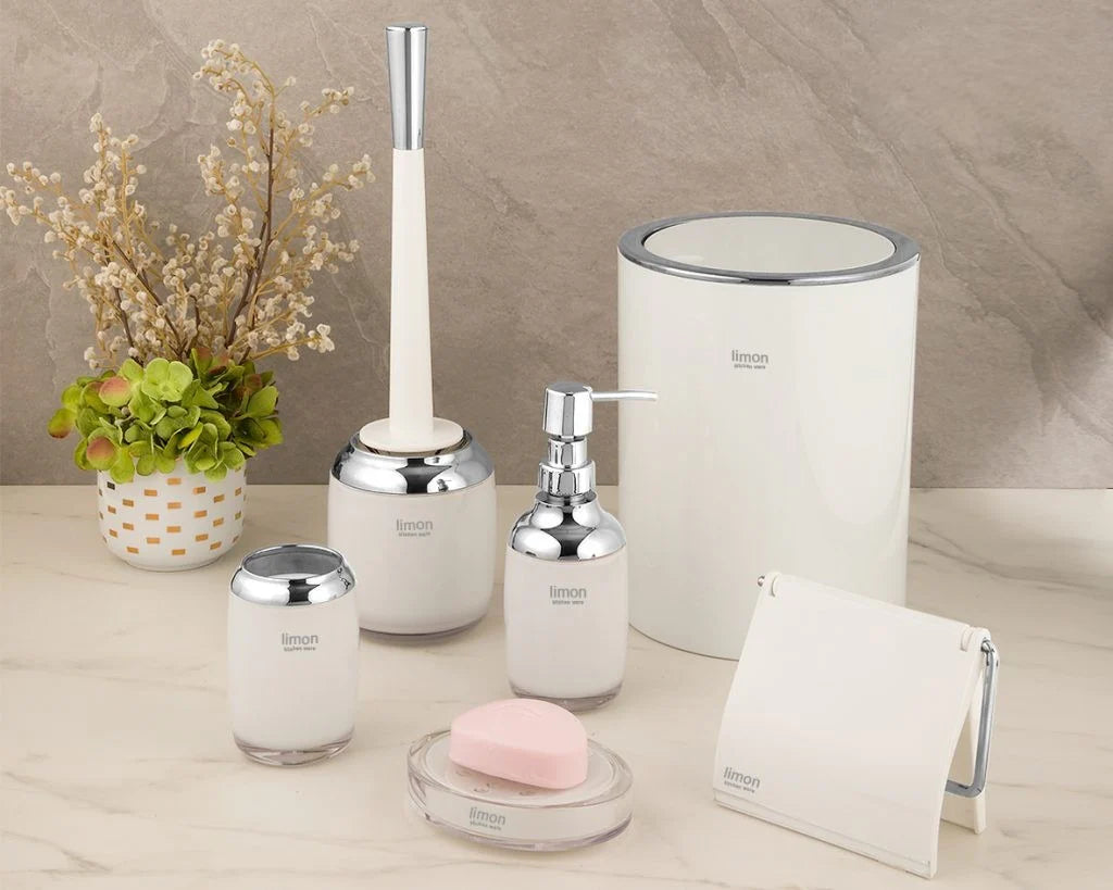 Modern Premium Round Design Bath Accessory (White & Silver)