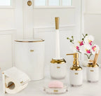 Modern Premium Round Design Bath Accessory (White & Gold)