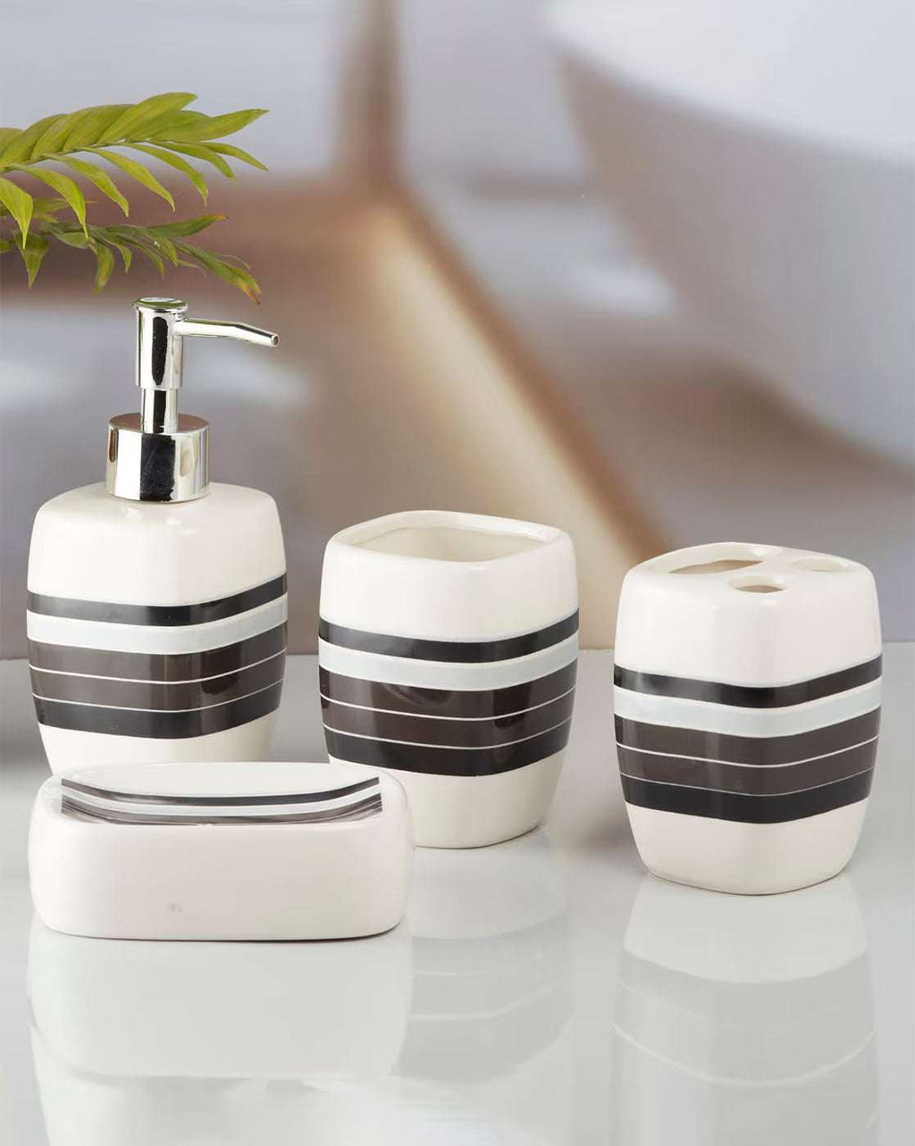 White & Grey Striped Bathroom Set