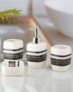 White & Grey Striped Bathroom Set