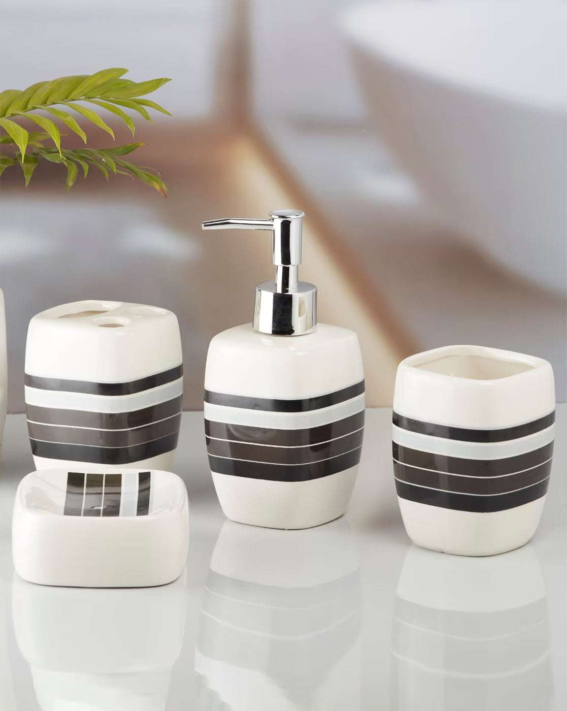 White & Grey Striped Bathroom Set