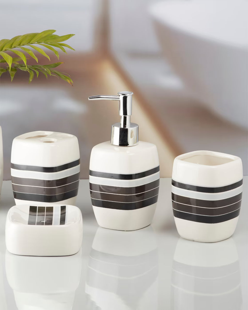 White & Gray Striped Bathroom Set