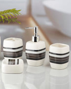 White & Gray Striped Bathroom Set