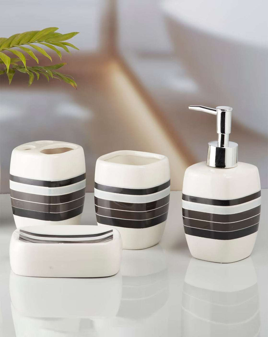White & Grey Striped Bathroom Set