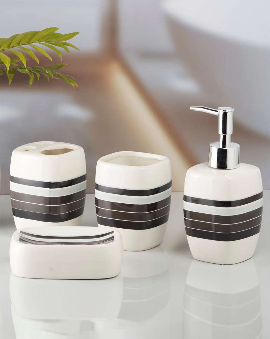 White & Grey Striped Bathroom Set
