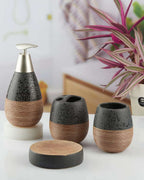 Self Textured Bathroom Set With Wooden Pattern