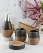 Self Textured Bathroom Set With Wooden Pattern