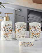 White with Golden Abstract Design Bathroom Set