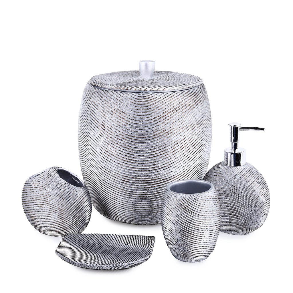Silver Embossed Lines Bath Accessory