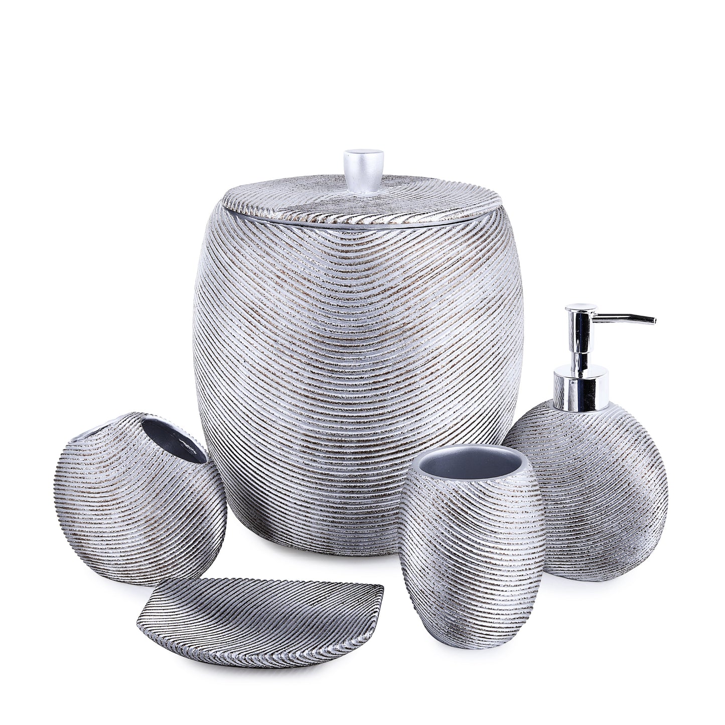 Silver Embossed Lines Bath Accessory