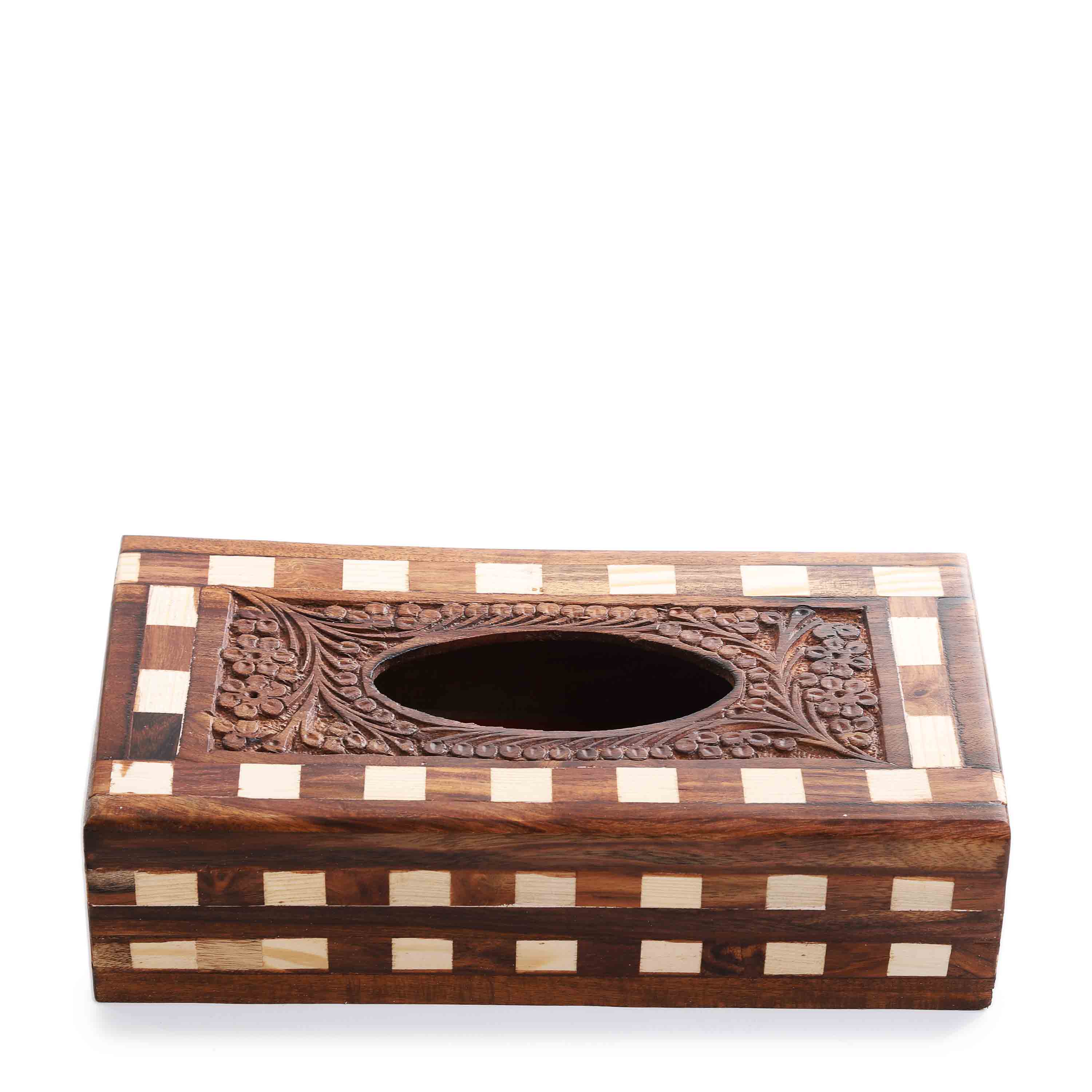 Check Design Wooden Tissue Box