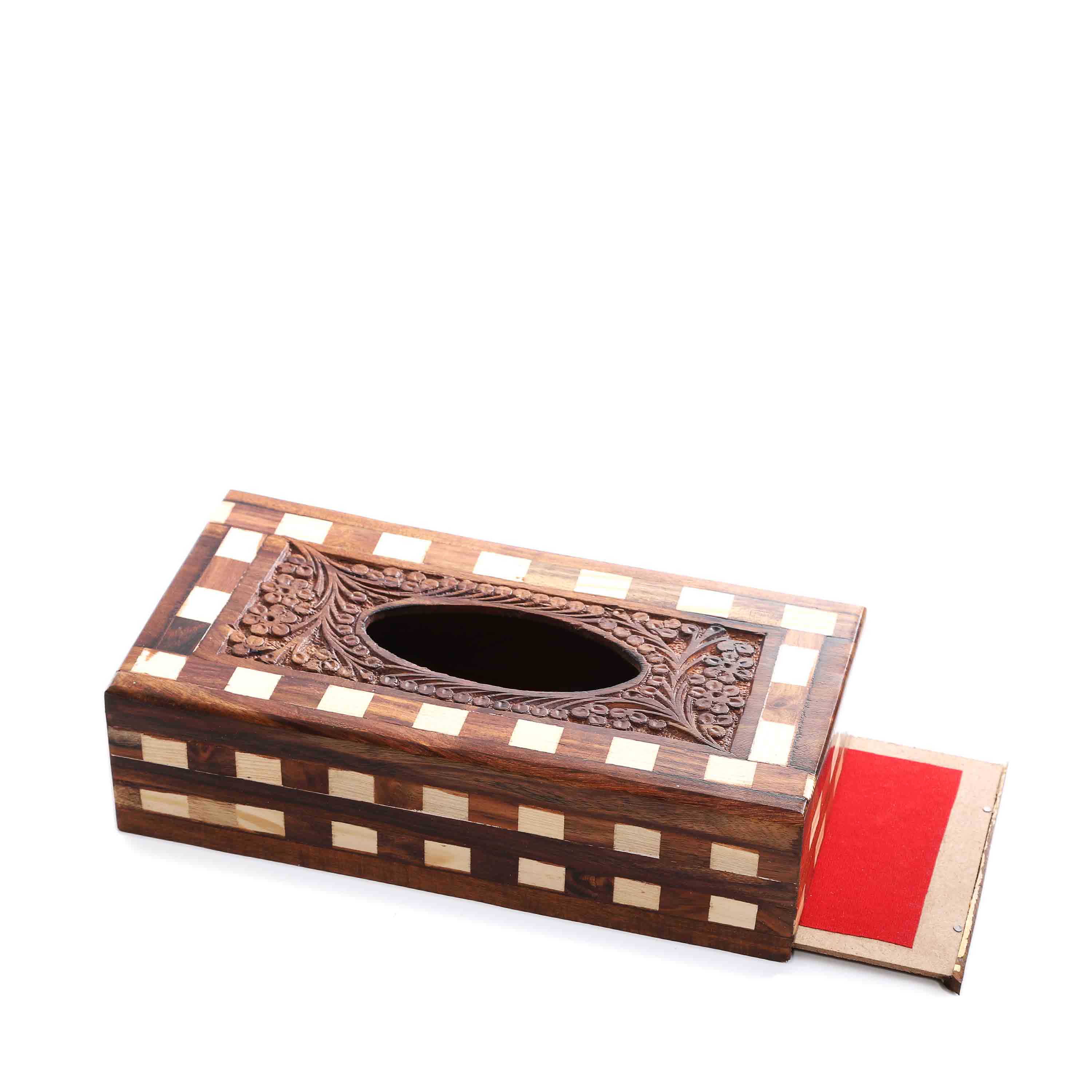 Check Design Wooden Tissue Box