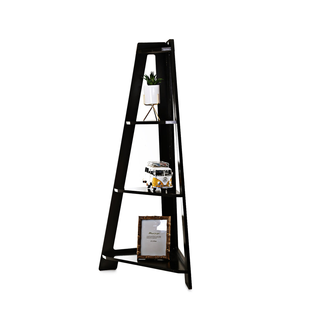 Tri-Corn Adjustable Corner Wooden Shelves(Black)