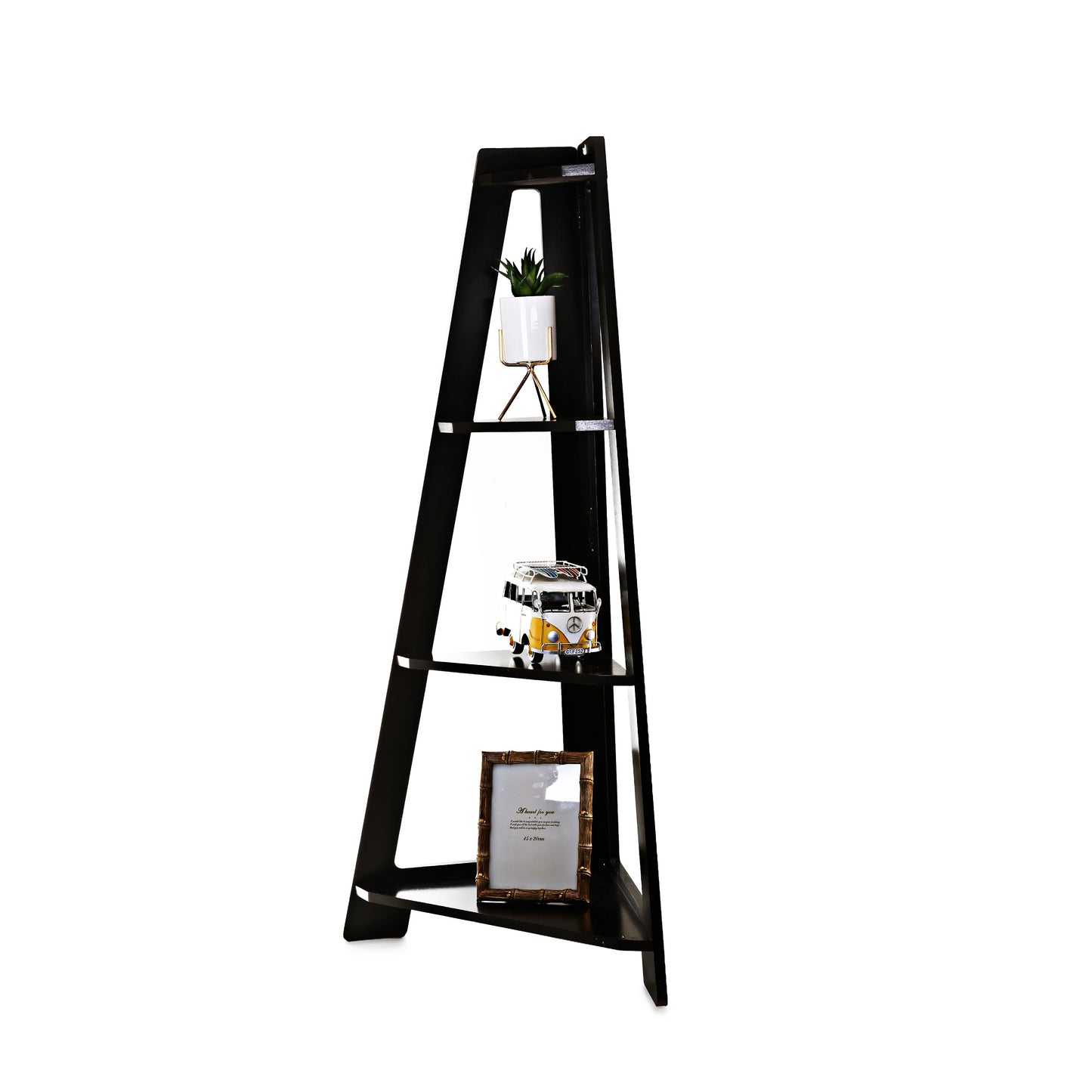 Tri-Corn Adjustable Corner Wooden Shelves(Black)