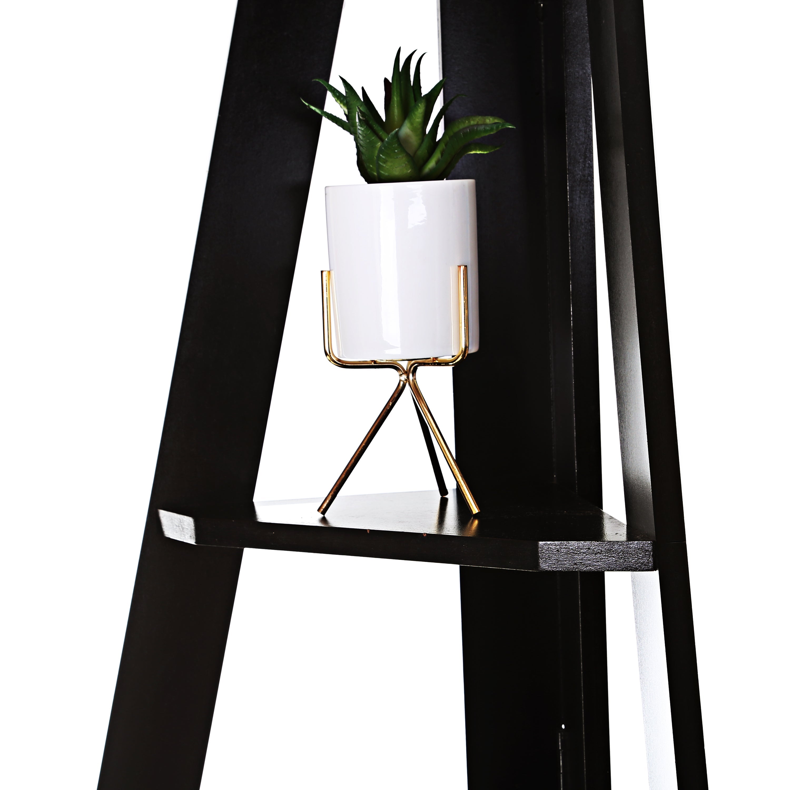 Tri-Corn Adjustable Corner Wooden Shelves(Black)