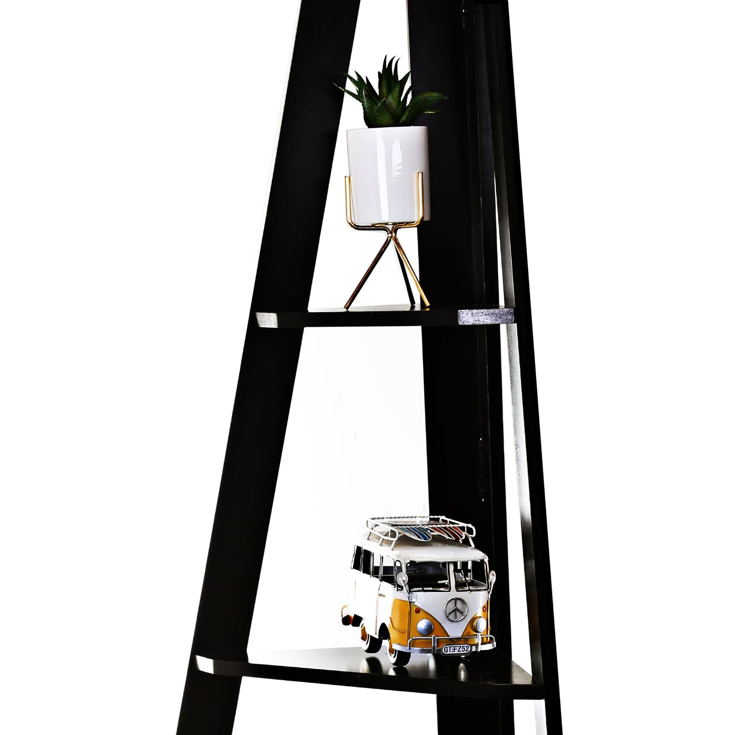 Tri-Corn Adjustable Corner Wooden Shelves(Black)