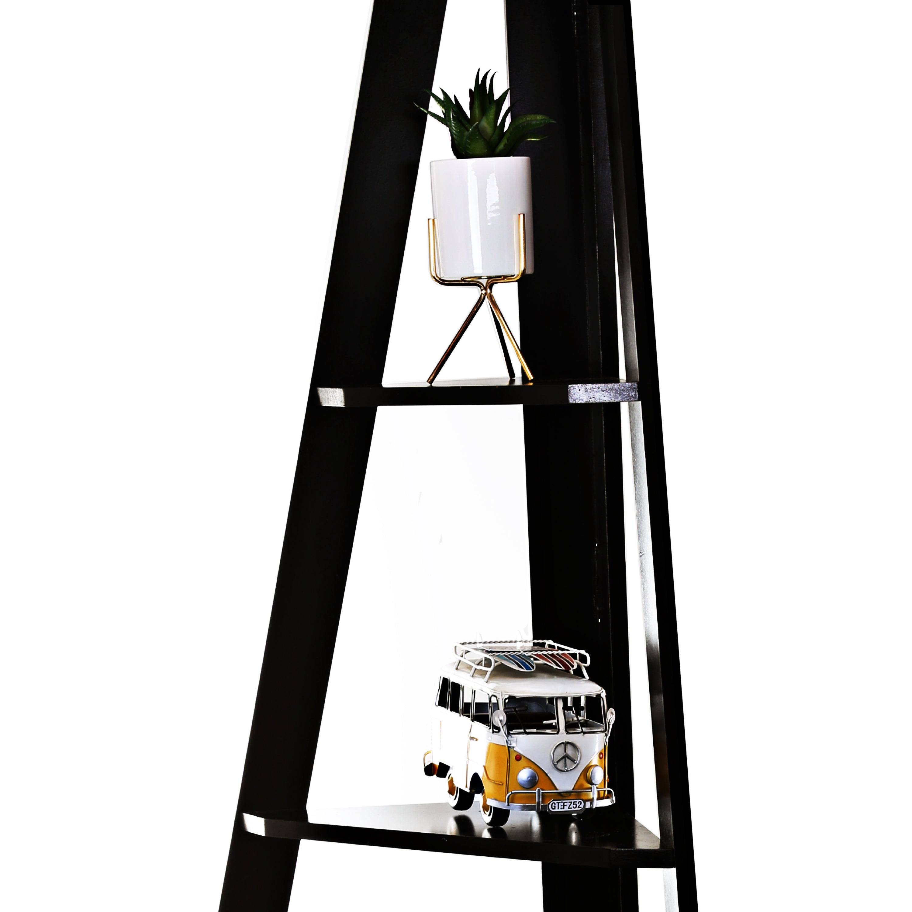 Tri-Corn Adjustable Corner Wooden Shelves(Black)