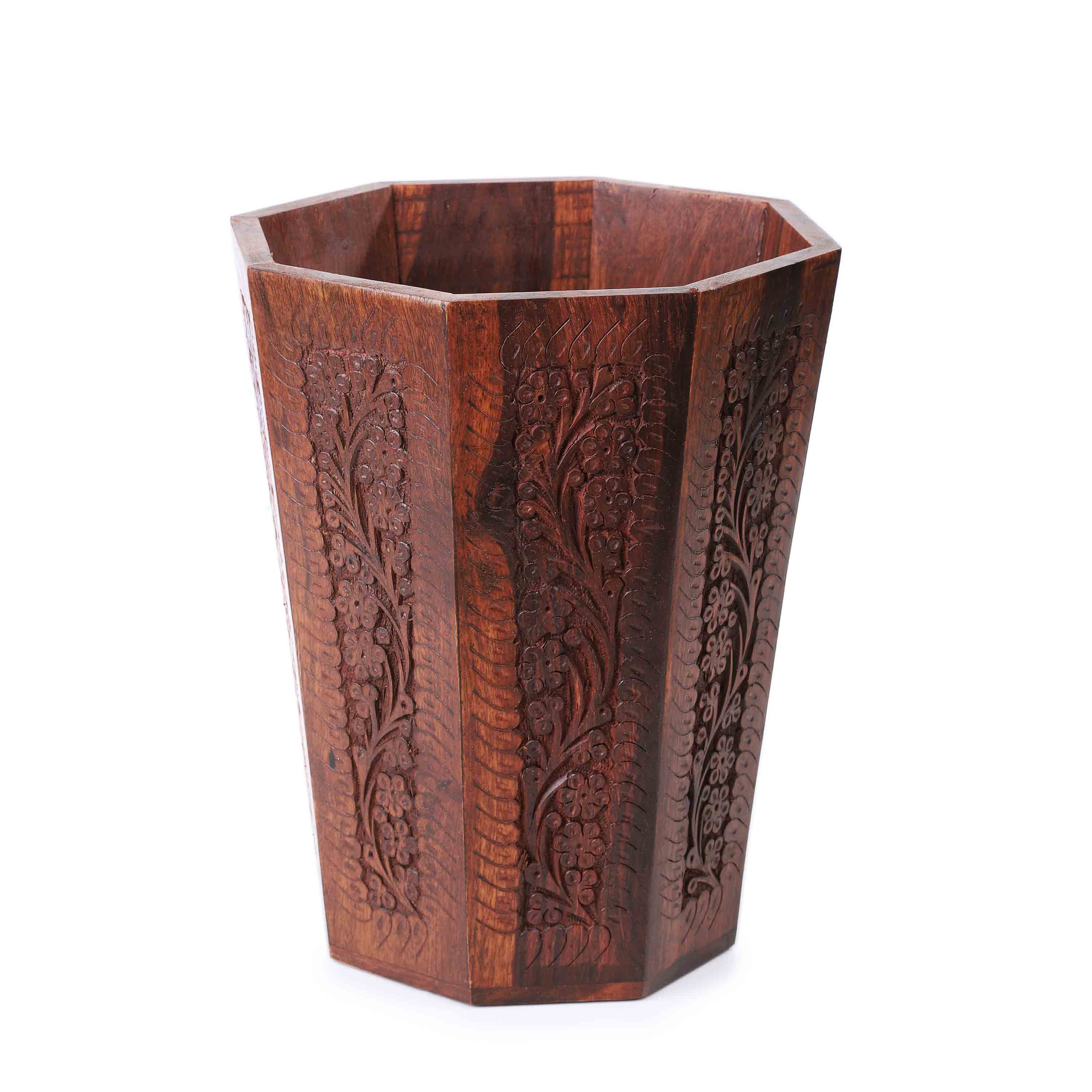 Hexagon Wooden Engraved Basket