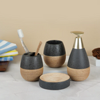 Self Textured Bathroom Set With Wooden Pattern