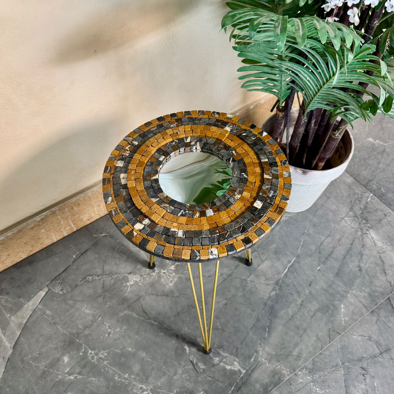 Mirror Mosaic Table (Brown & Olive)