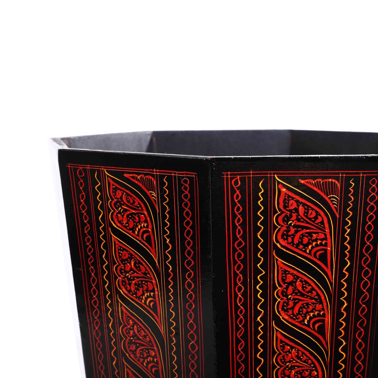 Hexagon Wooden Pyrographic Basket (Red)