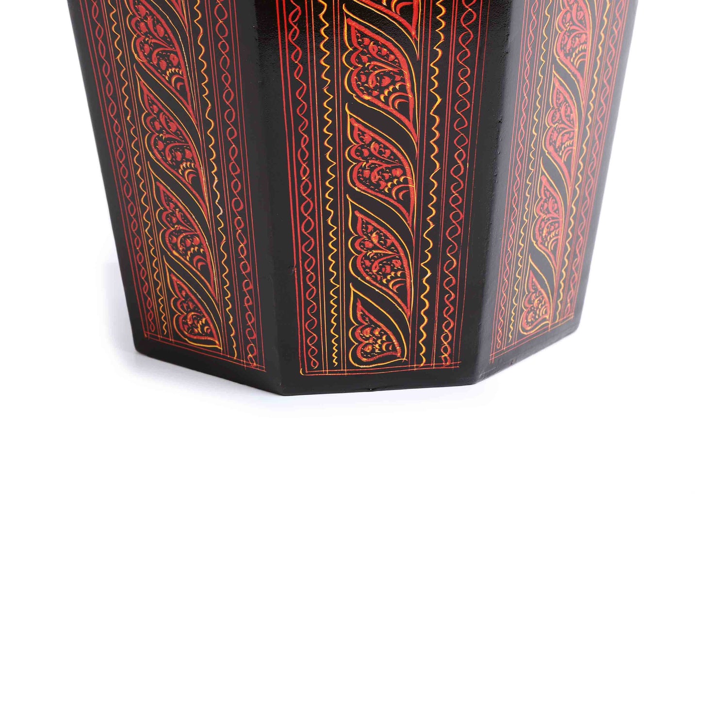 Hexagon Wooden Pyrographic Basket (Red)