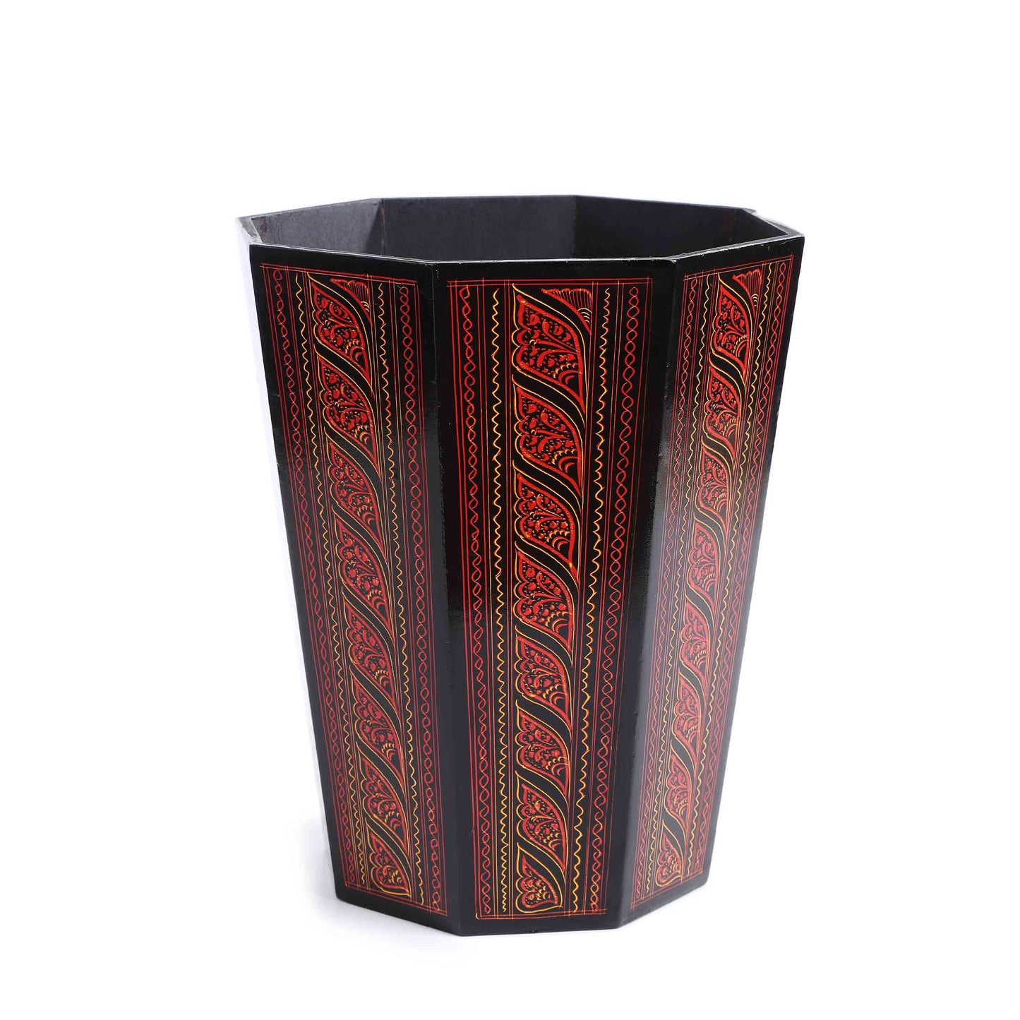 Hexagon Wooden Pyrographic Basket (Red)