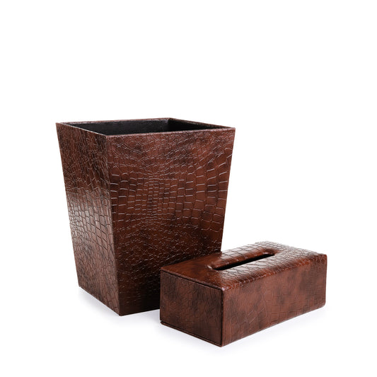 Leather Basket with Tissue Box