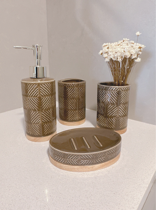 Brown Abstract Design Bathroom Set