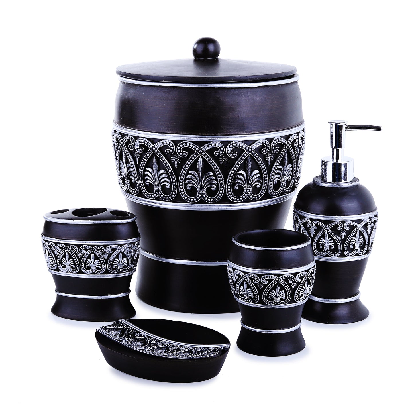Black Royal Embroidered Resin Bath Accessory